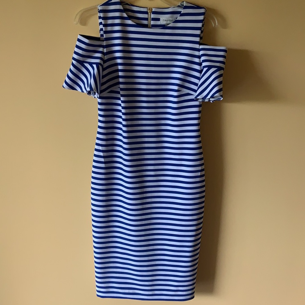 CALVIN KLEIN dress royal blue/white stripe. Size 6